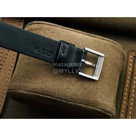Piaget An Factory Diamond Case Leather Strap Watch Black