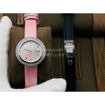 Piaget An Factory Diamond Case Leather Strap Watch Pink