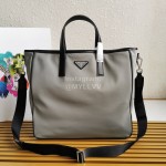 Prada New Large Nylon Leather Tote Bag Shopping Bag For Men Gray 2vg064