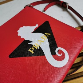 Prada New Cross Leather Whale Pattern Handbag Red 2vh073