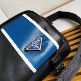Prada Classic Imported Fabric Soft Calfskin Messenger Bag For Men Blue 2vh043