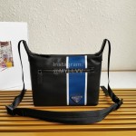 Prada Classic Imported Fabric Soft Calfskin Messenger Bag For Men Blue 2vh078