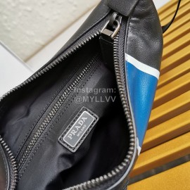Prada Classic Imported Fabric Soft Calfskin Messenger Bag For Men Blue 2vh078