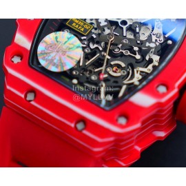 Richard Mille Carbon Fiber Case Red Rubber Strap Watch