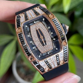 Richard Mille New Diamond Dial Rubber Strap Watch Black