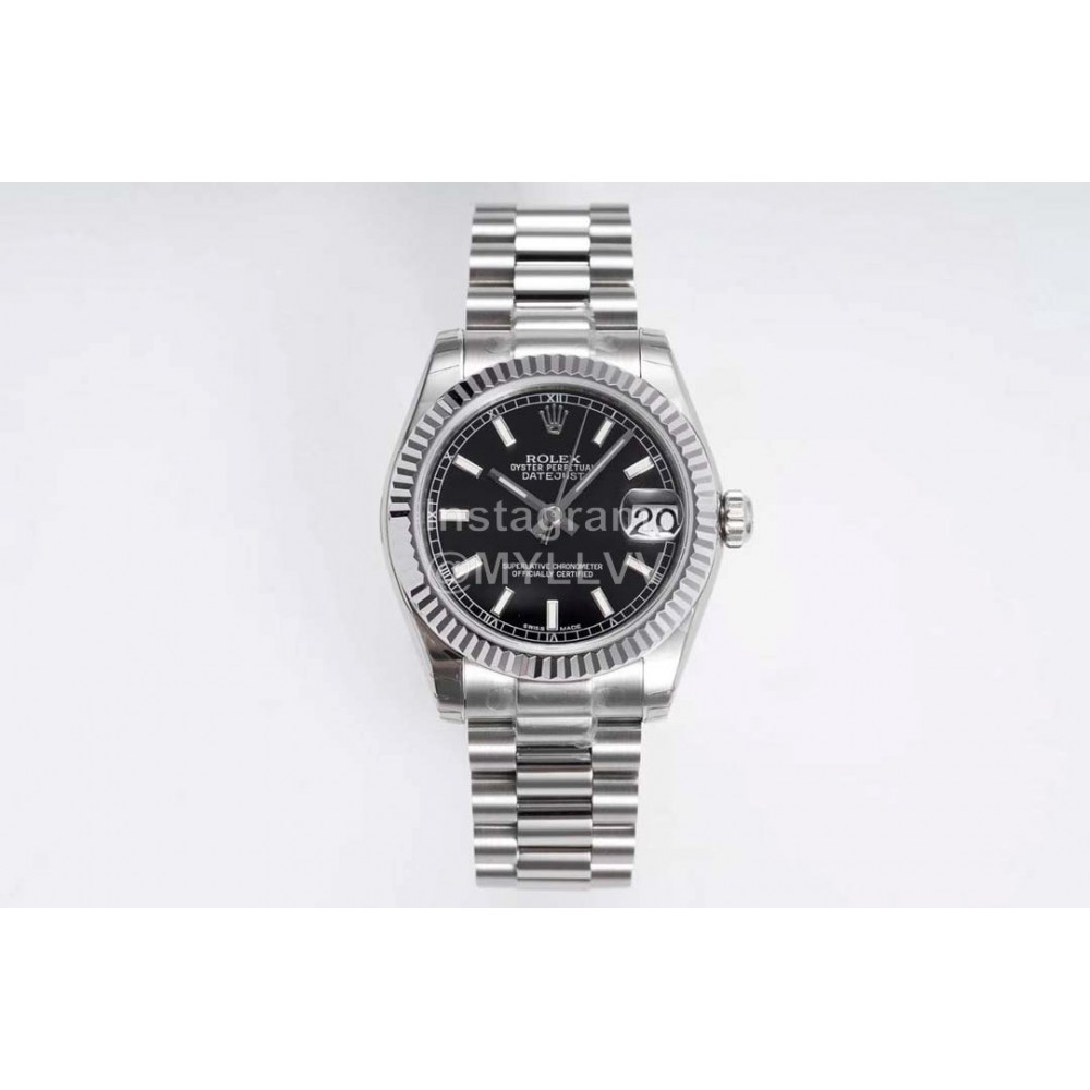 Rolex 31mm Black Dial Steel Strap Sapphire Crystal Watch
