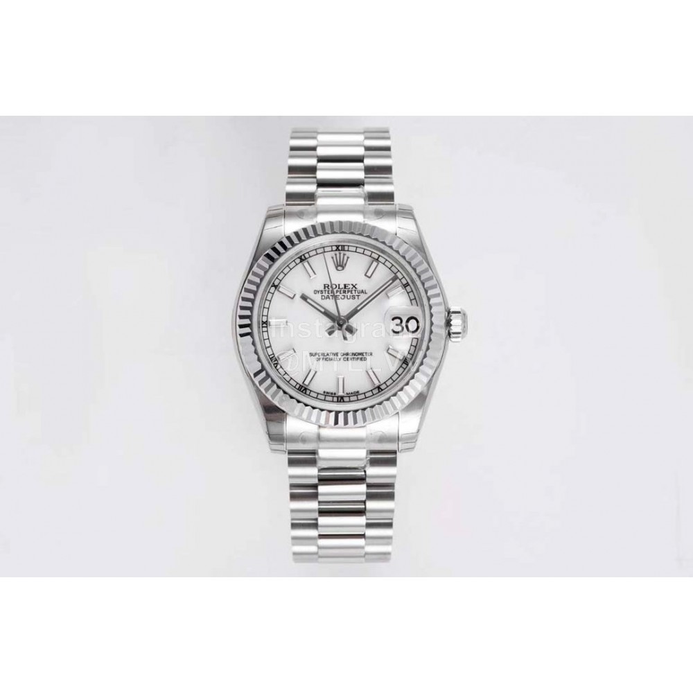 Rolex 31mm White Dial Steel Strap Sapphire Crystal Watch