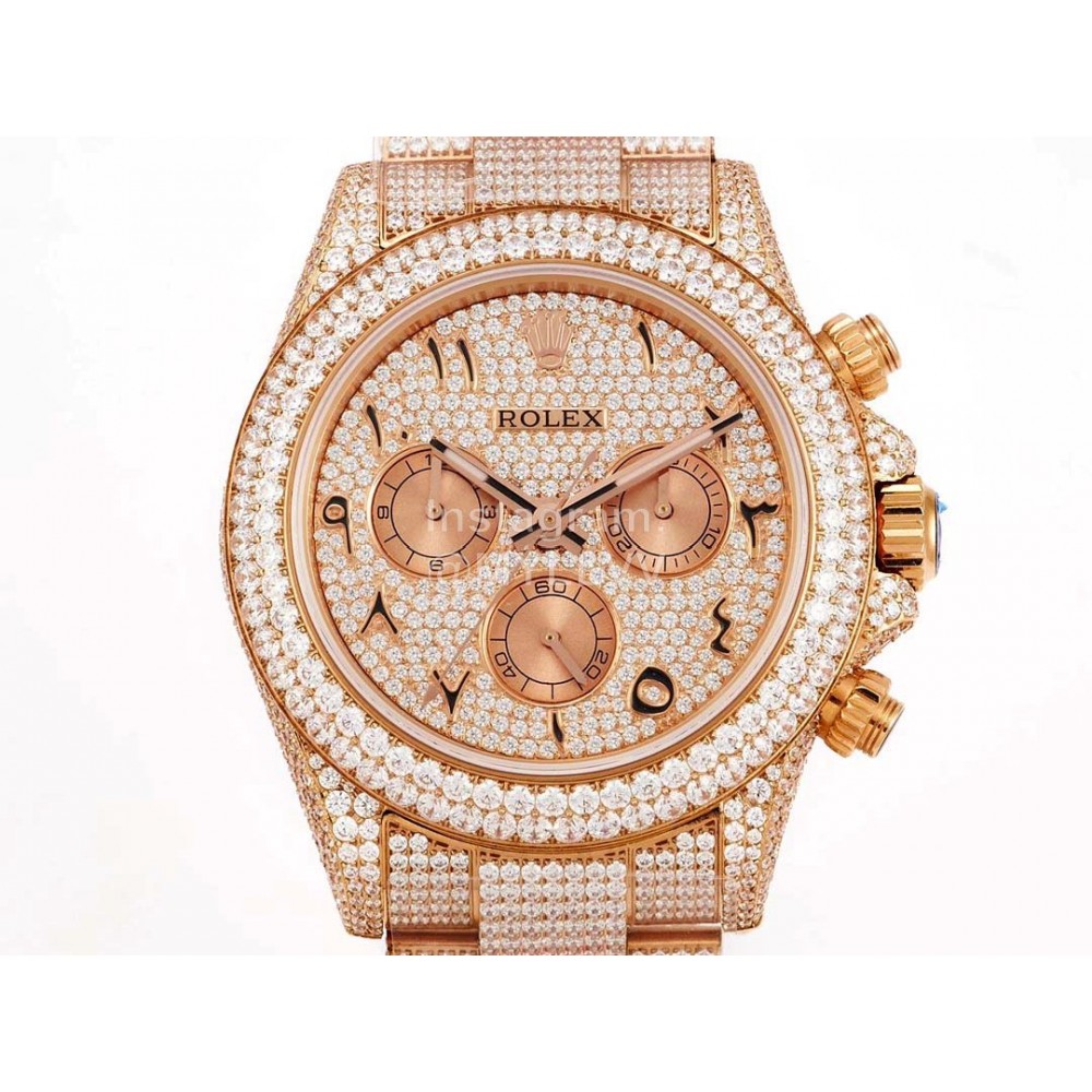 Rolex 904l Steel Diamond Dial Watch Rose Gold