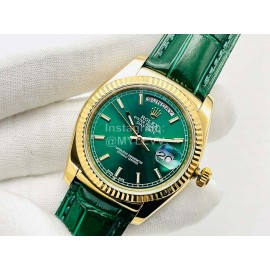Rolex Dr Factory Day-Date 36mm Dial Leather Strap Watch Green