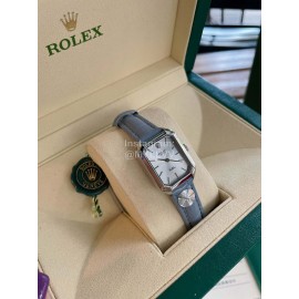 Rolex Square Dial Leather Strap Quartz Watch Gray