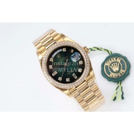 Rolex 36mm Green Dial Steel Strap Diamond Watch