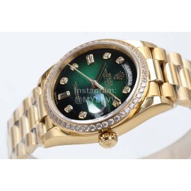 Rolex 36mm Green Dial Steel Strap Diamond Watch