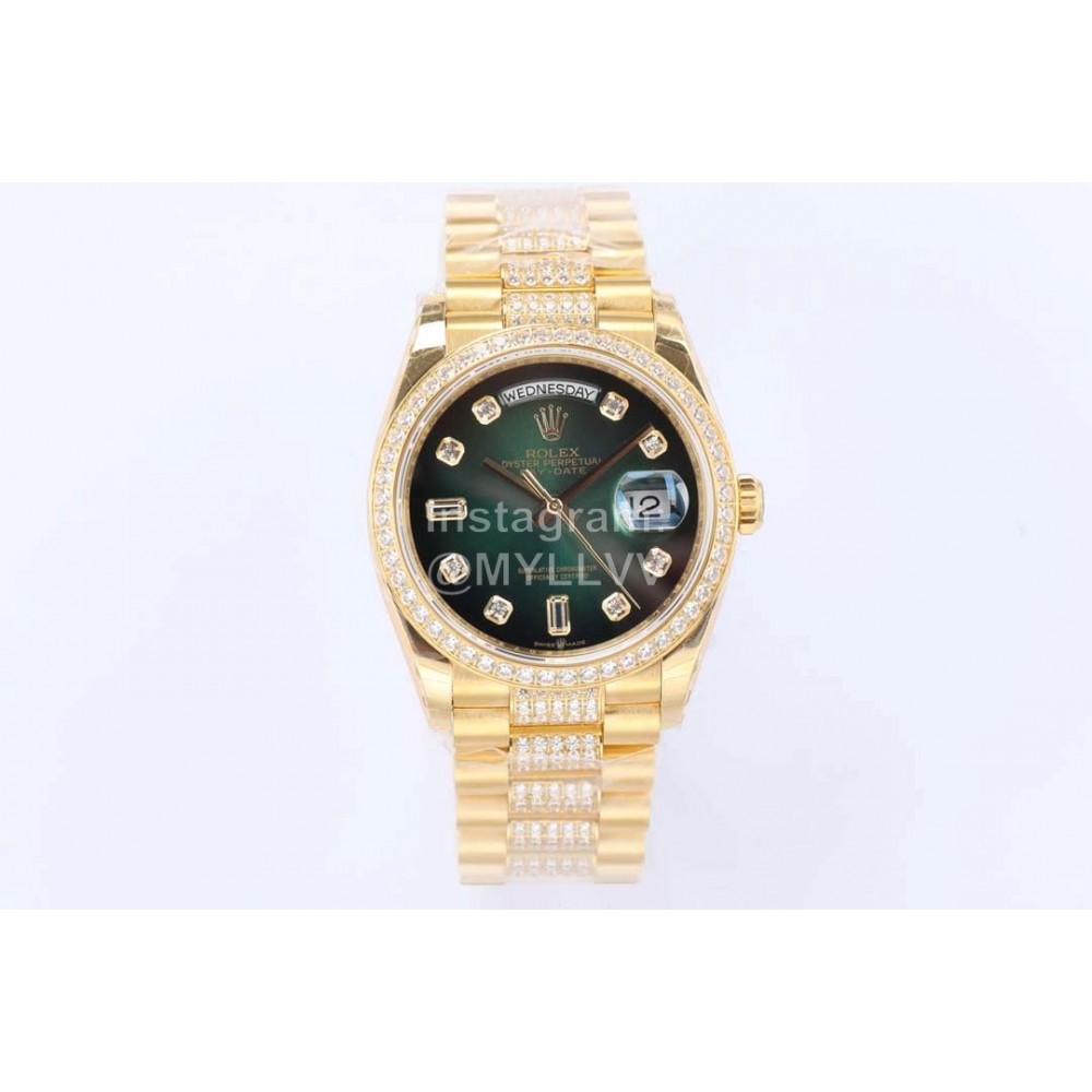 Rolex New Steel Strap 36mm Green Dial Diamond Watch
