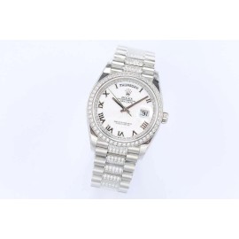 Rolex New 36mm White Dial Steel Strap Diamond Watch