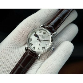Rolex Roman Numeral Dial Leather Strap Watch White