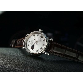 Rolex Roman Numeral Dial Leather Strap Watch White