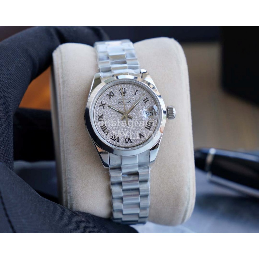 Rolex 316l Stainless Steel 28mm Dial Watch For Women Silver