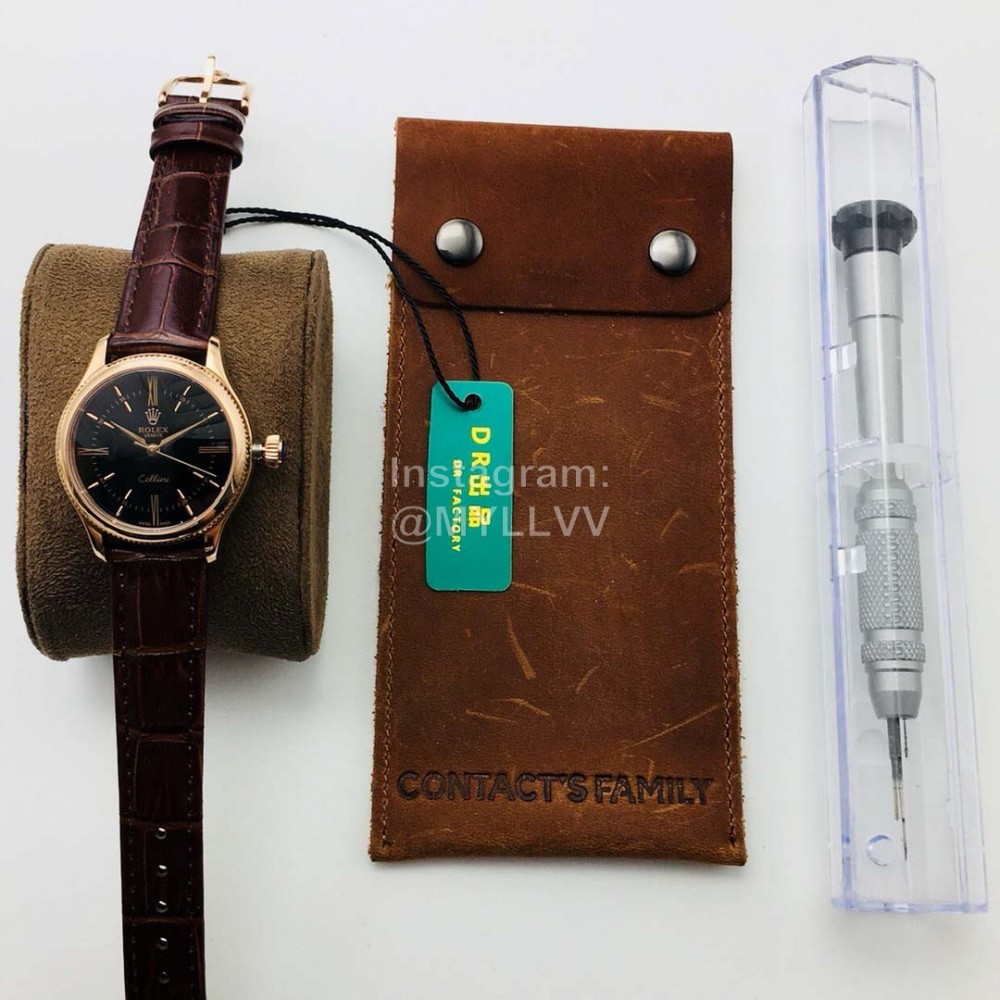 Rolex Dr Factory Leather Strap Watch Brown