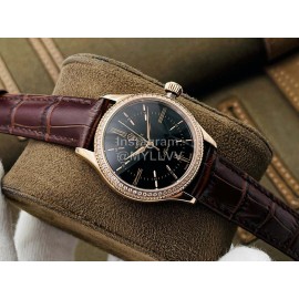 Rolex Dr Factory Leather Strap Diamond Watch Brown