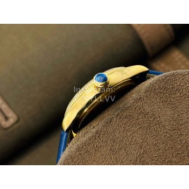 Rolex Dr Factory Leather Strap Diamond Watch Blue