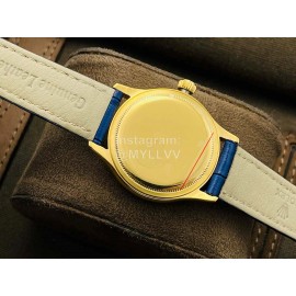 Rolex Dr Factory Leather Strap Diamond Watch Blue