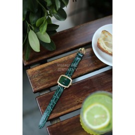 Rolex Green Leather Strap Square Dial Watch 