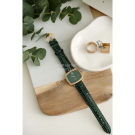 Rolex Green Leather Strap Square Dial Watch 