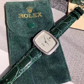 Rolex Green Leather Strap Square Dial Diamond Watch 