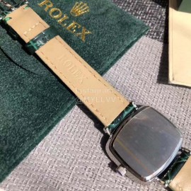 Rolex Green Leather Strap Square Dial Diamond Watch 