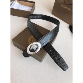 Stefano Ricci New Calf Leather Silver Round Buckle 40mm Belt