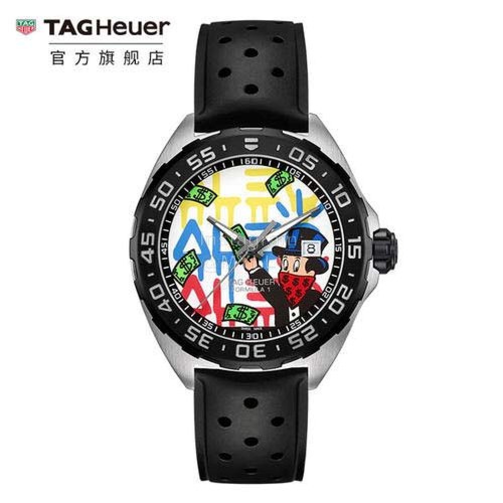 Tag Heuer 41mm Round Dial Rubber Black Bracelet Watch