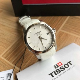 Tissot 32mm Dial Leather Strap Watch For Women White