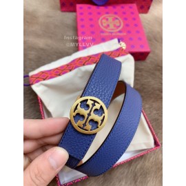 Tory Burch Fashion Calf Leather Gold Buckle 25mm Belt Blue