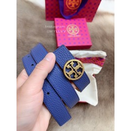 Tory Burch Fashion Calf Leather Gold Buckle 25mm Belt Blue