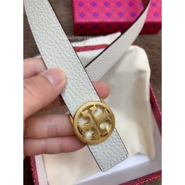 Tory Burch Fashion Calf Leather Gold Buckle 25mm Belt White
