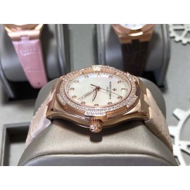 Vacheron Constantin Overseas Diamond Leather Strap Watch For Women