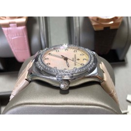 Vacheron Constantin Overseas Diamond Leather Strap Watch For Women Silver