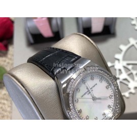 Vacheron Constantin Overseas Diamond Black Leather Strap Watch For Women