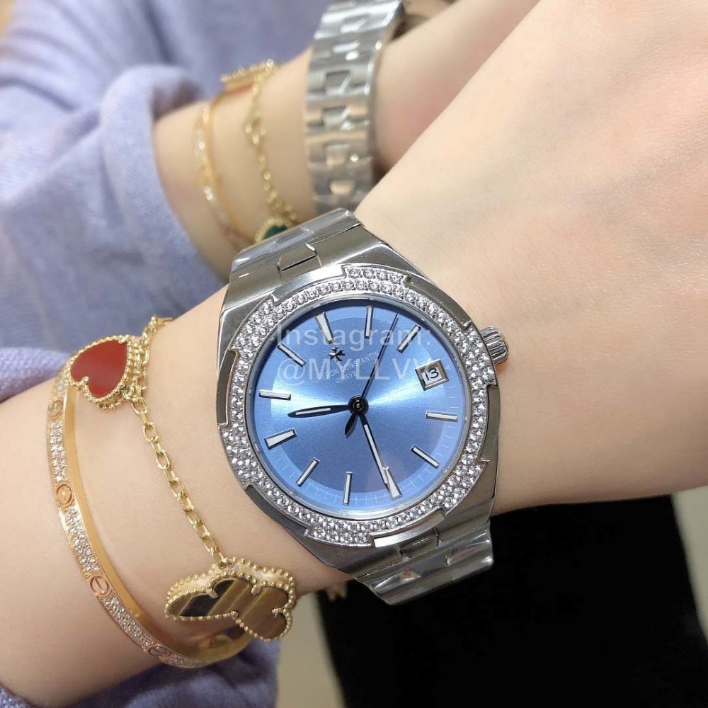 Vacheron Constantin Overseas Steel Strap Watch For Women Blue