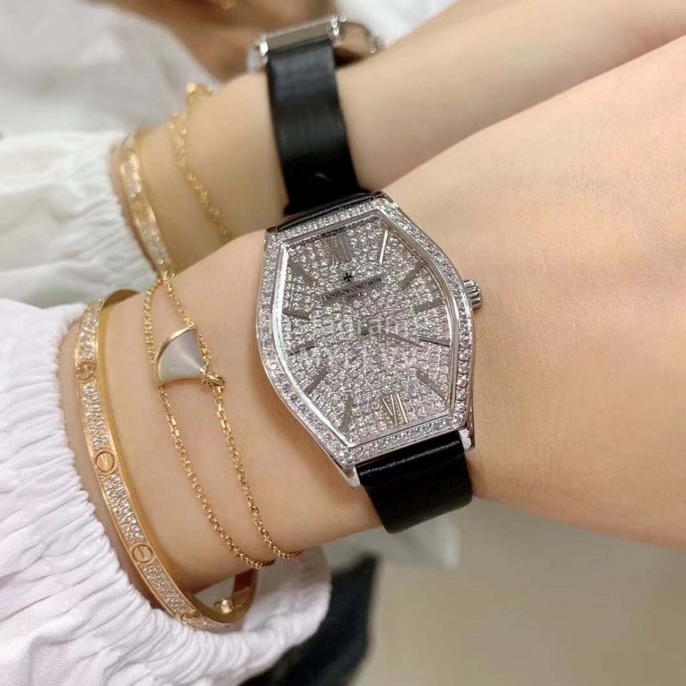 Vacheron Constantin Malte Tonneau Case Diamond Dial Quartz Watch Black
