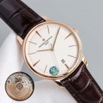 Vacheron Constantin Fashion Leather Strap Round Dial Watch Rose Gold