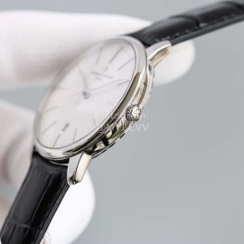 Vacheron Constantin Fashion Leather Strap Round Dial Watch Silver