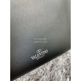 Valentino Fashion Plain Black Leather Flip Messenger Bag 0181b