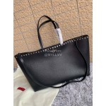 Valentino Calf Magnetic Buckle Shopping Bag Black 0071
