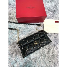 Valentino Lambskin Messenger Bag Handbag For Women Black 0058