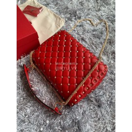 Valentino Fashion Printed Sheepskin Chain Bag Red 0122b-2