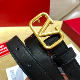 Valentino Calf Leather Gold Metal Buckle Belt Black