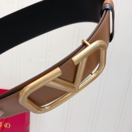 Valentino Double Side Calf Leather Gold Metal Buckle Belt Brown
