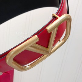 Valentino Double Side Calf Leather Gold Metal Buckle Belt Red