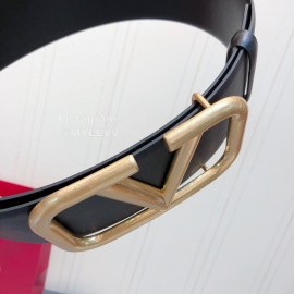 Valentino Double Side Black Calf Leather Gold Metal Buckle Belt 